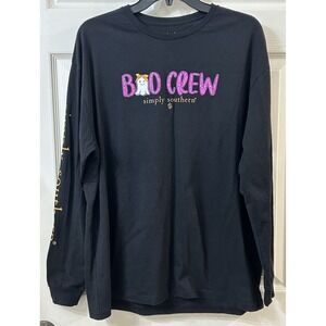 Simply Southern Halloween Boo Crew Wmns L LG Long Slv Cotton Graphic TShirt EUC